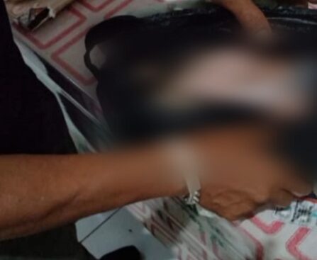 Petugas Sedang Memegang Bayi dalam Kantong Kresek yang ditemukan di Kandang Ayam.(Foto: Hasbi-Radar tv )