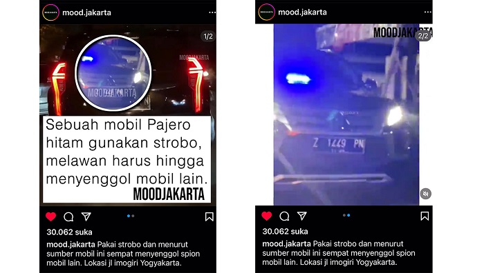 Unggahan Akun Instagram Mood.Jakarta Terkait Mobil Dinas Pj Wali Kota Tasikmalaya Yang Menyerobot Antrean Kendaraan lain